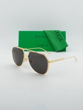 Bottega Veneta BV1465S 001 Aviator Sunglasses - Gold / Grey